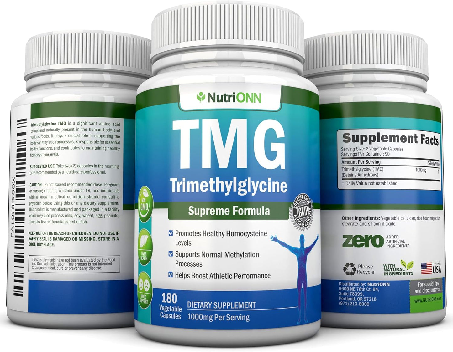 TMG Trimethylglycine Supplement - 1000mg - 180 Capsules - Pure Betaine Anhydrous - Non-GMO - görsel 7
