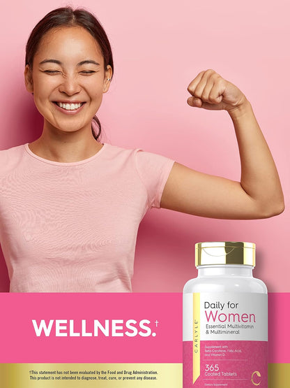 Carlyle Multivitamin and Multimineral for Women | 365 Tablets | Daily Supplement with Beta-Carotene, Folic Acid and Vitamin D | Non-GMO, Gluten-free