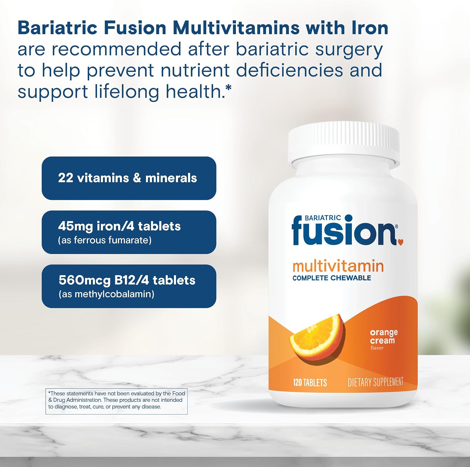 Bariatric Fusion Orange Cream Flavoured Complete Chewable Bariatric Multivitamin with Iron - 120 Tablets - görsel 5