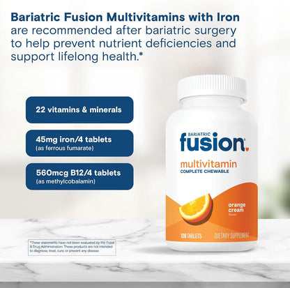 Bariatric Fusion Orange Cream Flavoured Complete Chewable Bariatric Multivitamin with Iron - 120 Tablets