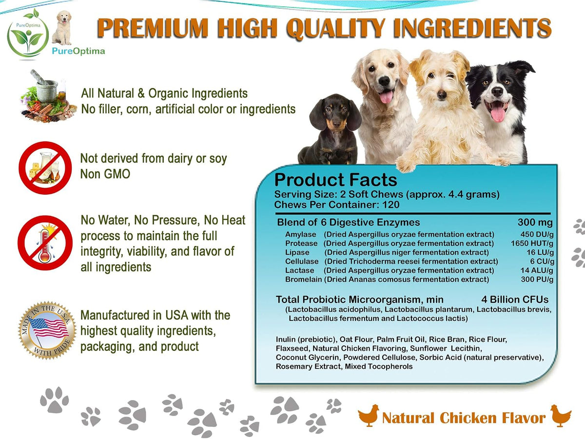 PureOptima Probiotic Chews for Dogs - Digestive Enzymes and Prebiotics - 120 Count - görsel 5