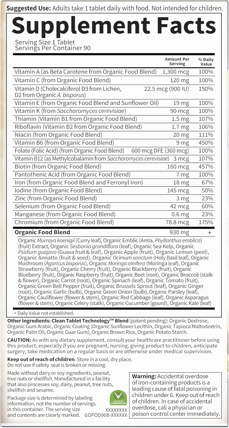 Garden of Life Prenatal Vitamins for Women, Organics Folate for Energy & Healthy Foetal Development, Non-constipating Iron, Vitamin C, B6, B12, D3, Non-GMO, Gluten-free, Vegan, 90 Day Supply - görsel 7