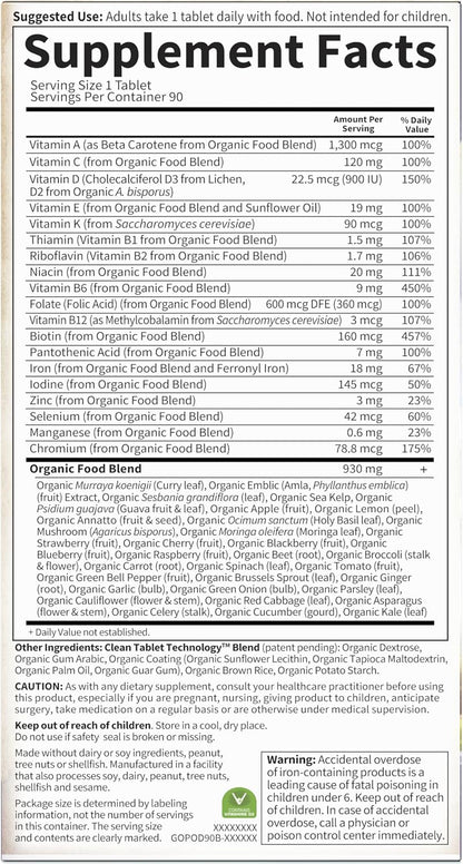 Garden of Life Prenatal Vitamins for Women, Organics Folate for Energy & Healthy Foetal Development, Non-constipating Iron, Vitamin C, B6, B12, D3, Non-GMO, Gluten-free, Vegan, 90 Day Supply
