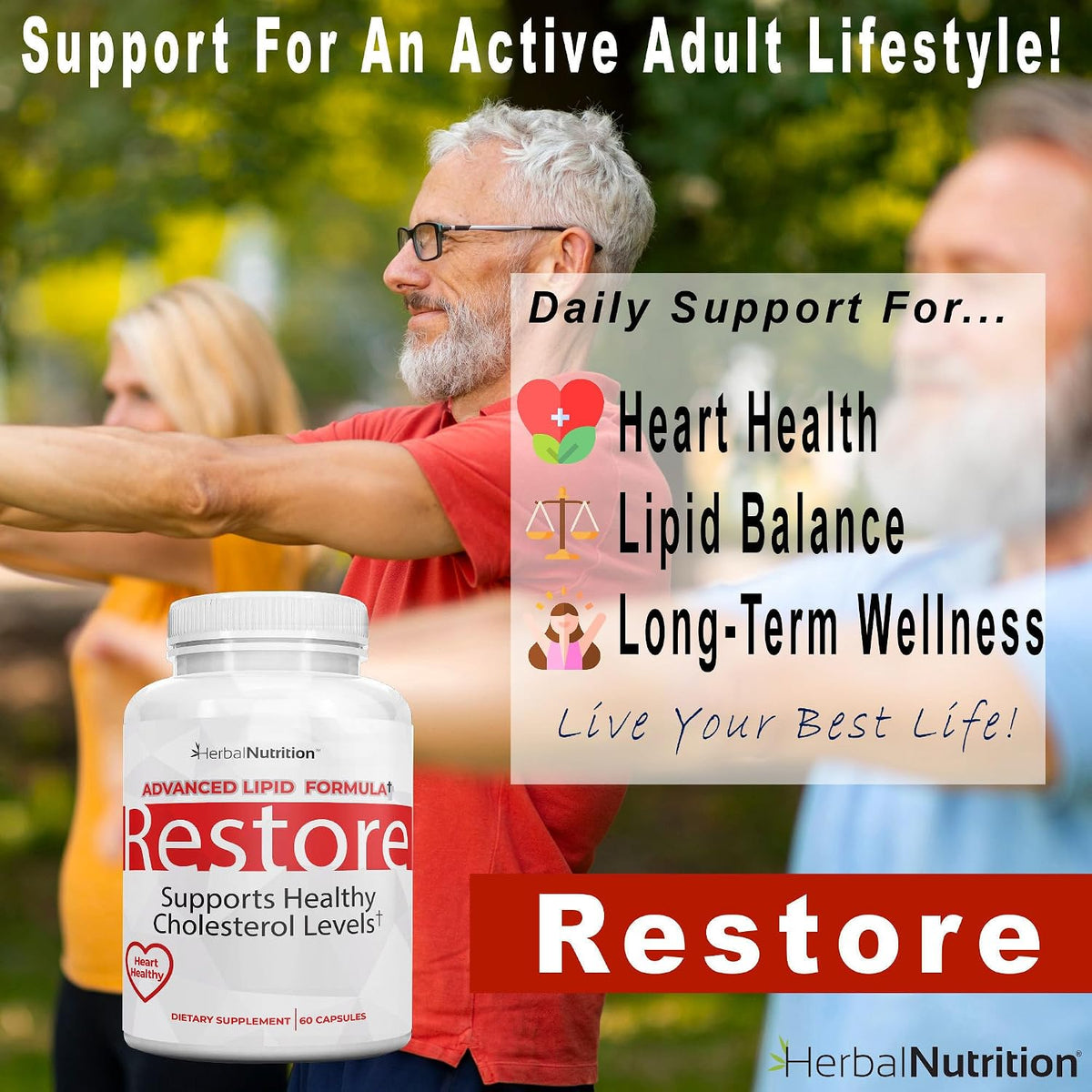 Restore - Heart Health & Cholesterol Support Food Supplement with Red Yeast Rice, Grape Seed Extract, Folic Acid and Niacin, 60 Capsules - görsel 5