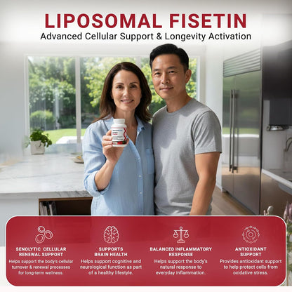Liposomal Fisetin 150mg — 60 Vegan Capsules to Support Cellular Health, Antioxidant Defence & Cognitive Wellness — Gluten-free, Non-GMO, Made in the USA