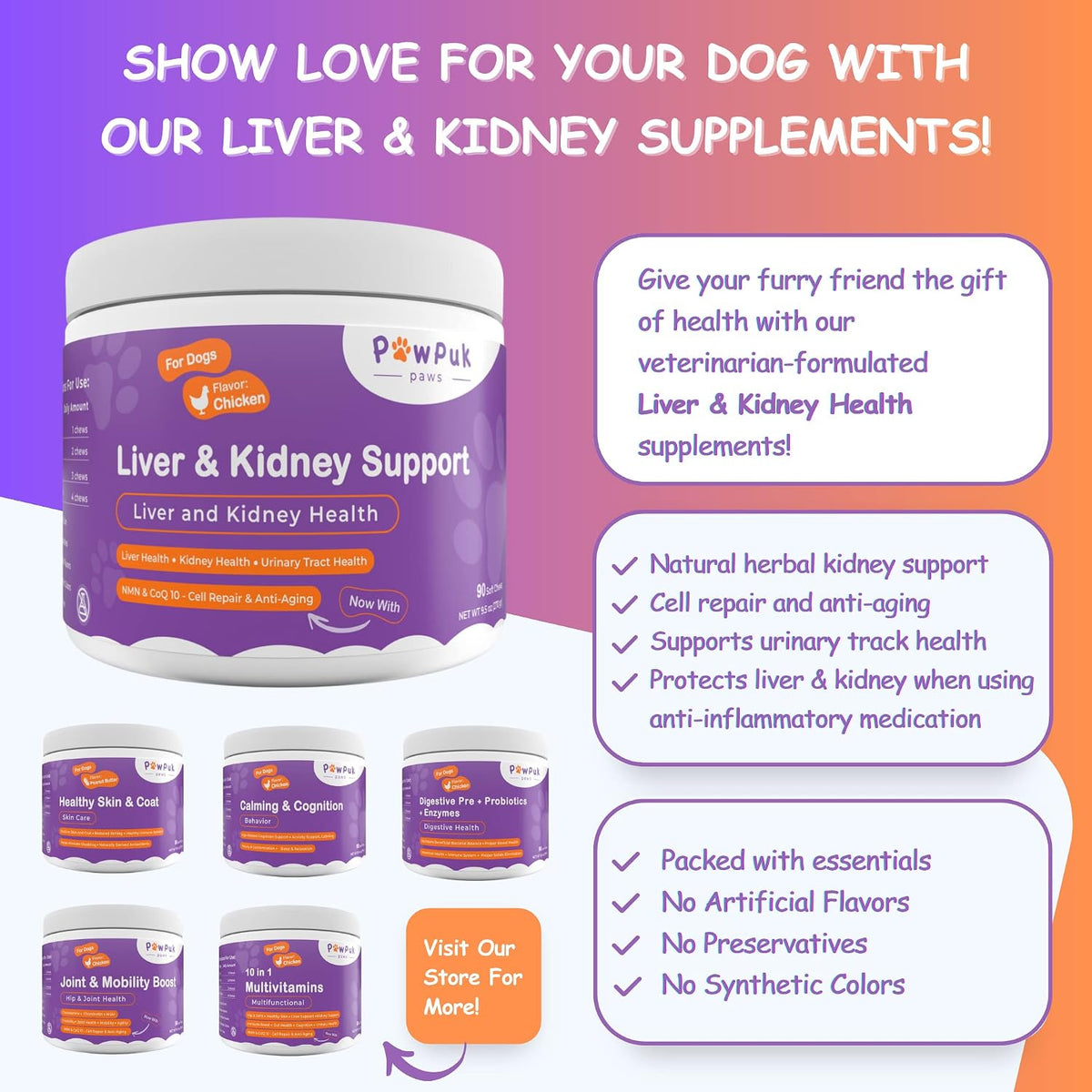 PawPuk Paws Liver & Kidney Vitamins Supplements for Dogs, SAM-e & Silymarin - Liver Function, NMN & CoQ10 - Anti-Ageing, Rehmannia & Rhubarb - Natural Herbal Kidney Support, Cranberry - Urinary Tract Health - görsel 8