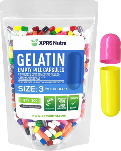 XPRS Nutra Size 3 Empty Gelatine Capsules - 100 Count - DIY Capsule Filling