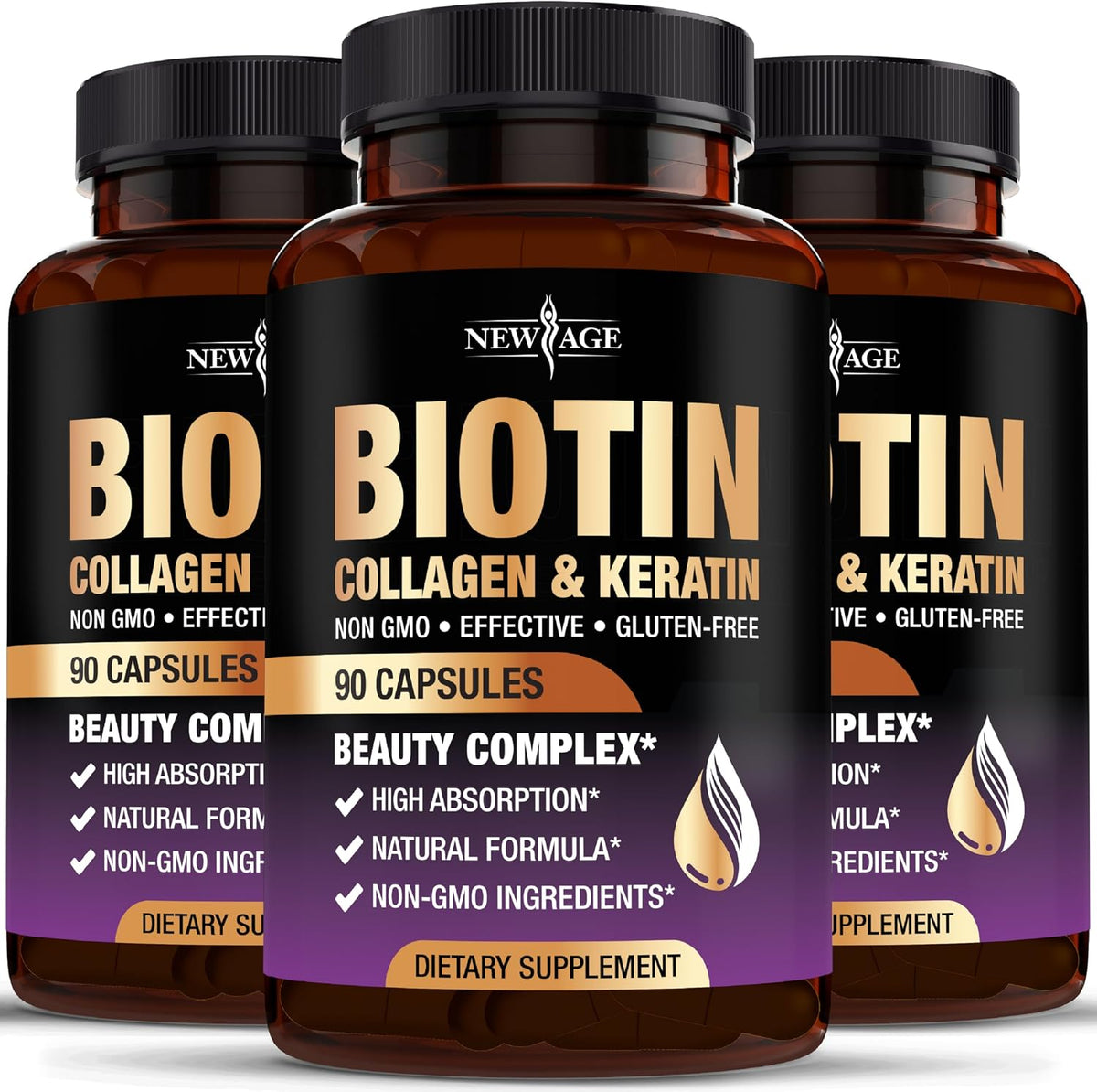 NEW AGE Biotin Collagen Keratin Hyaluronic Acid – Hair Growth Supplements for Men and Women, Nails, Hair and Skin Support with DHT Blocker, Vitamin E, Folic Acid, Pumpkin Seed, MSM – 270 Count - görsel 1