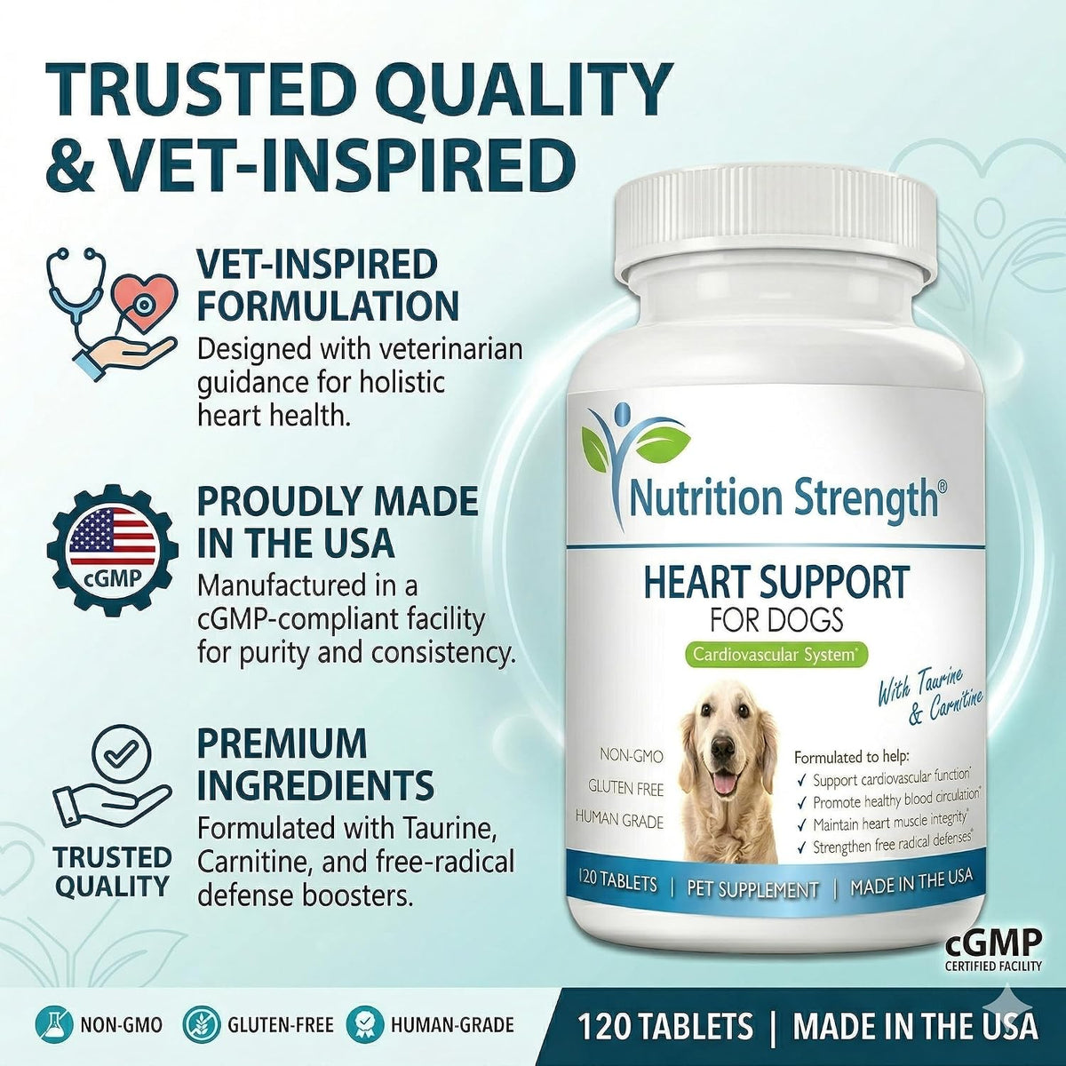Nutrition Strength Heart Support for Dogs with Taurine & Carnitine, 120 Chewable Tablets - görsel 7