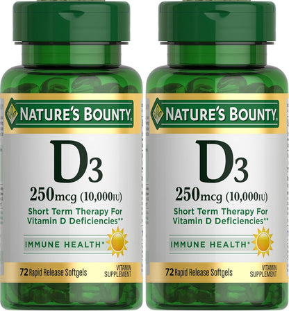 Nature's Bounty, Ultra Strength D3 10,000 IU, 72 Softgels (2-Pack)