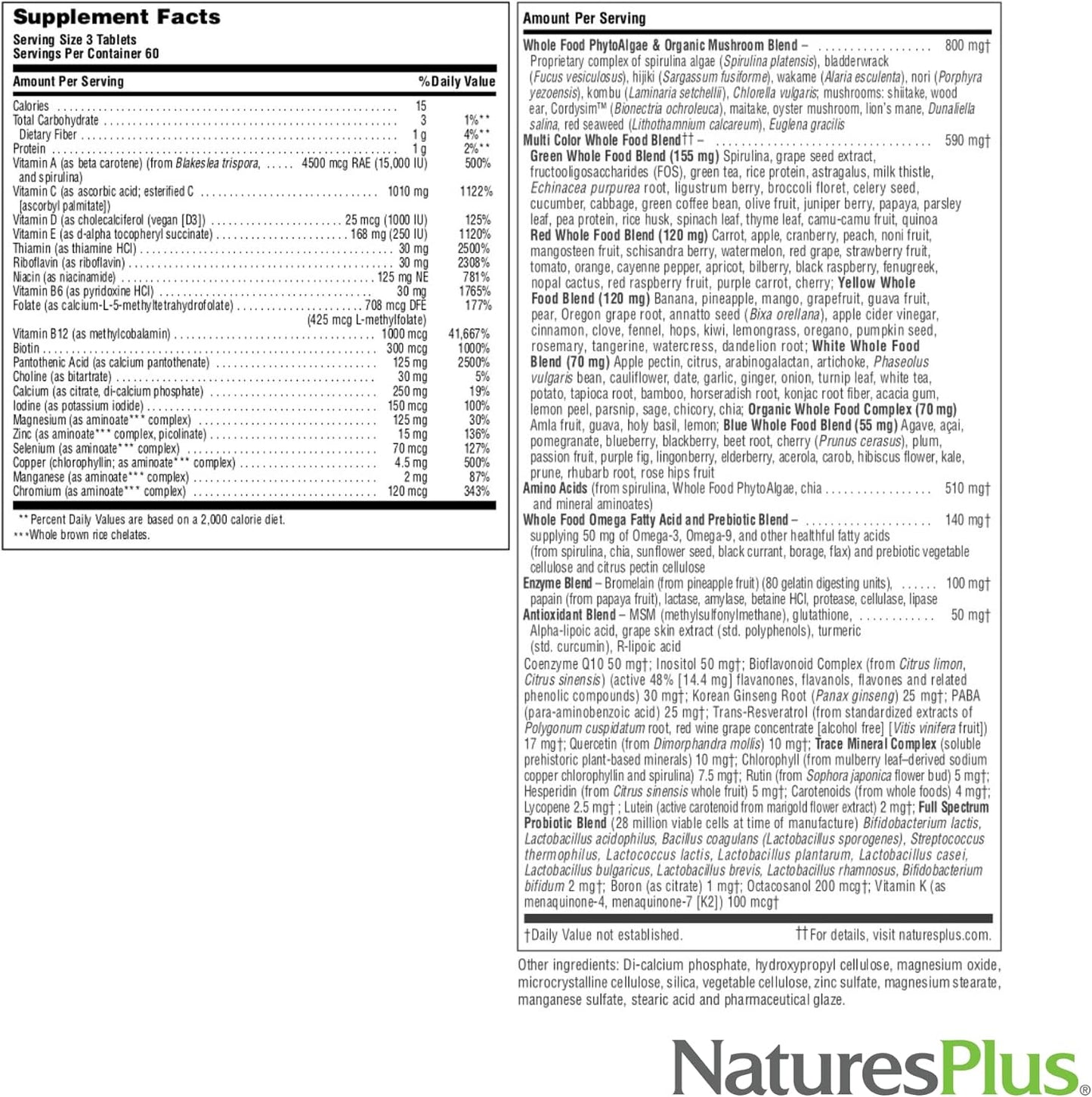 NaturesPlus Source of Life GOLD Multivitamin - 180 Tablets - görsel 5