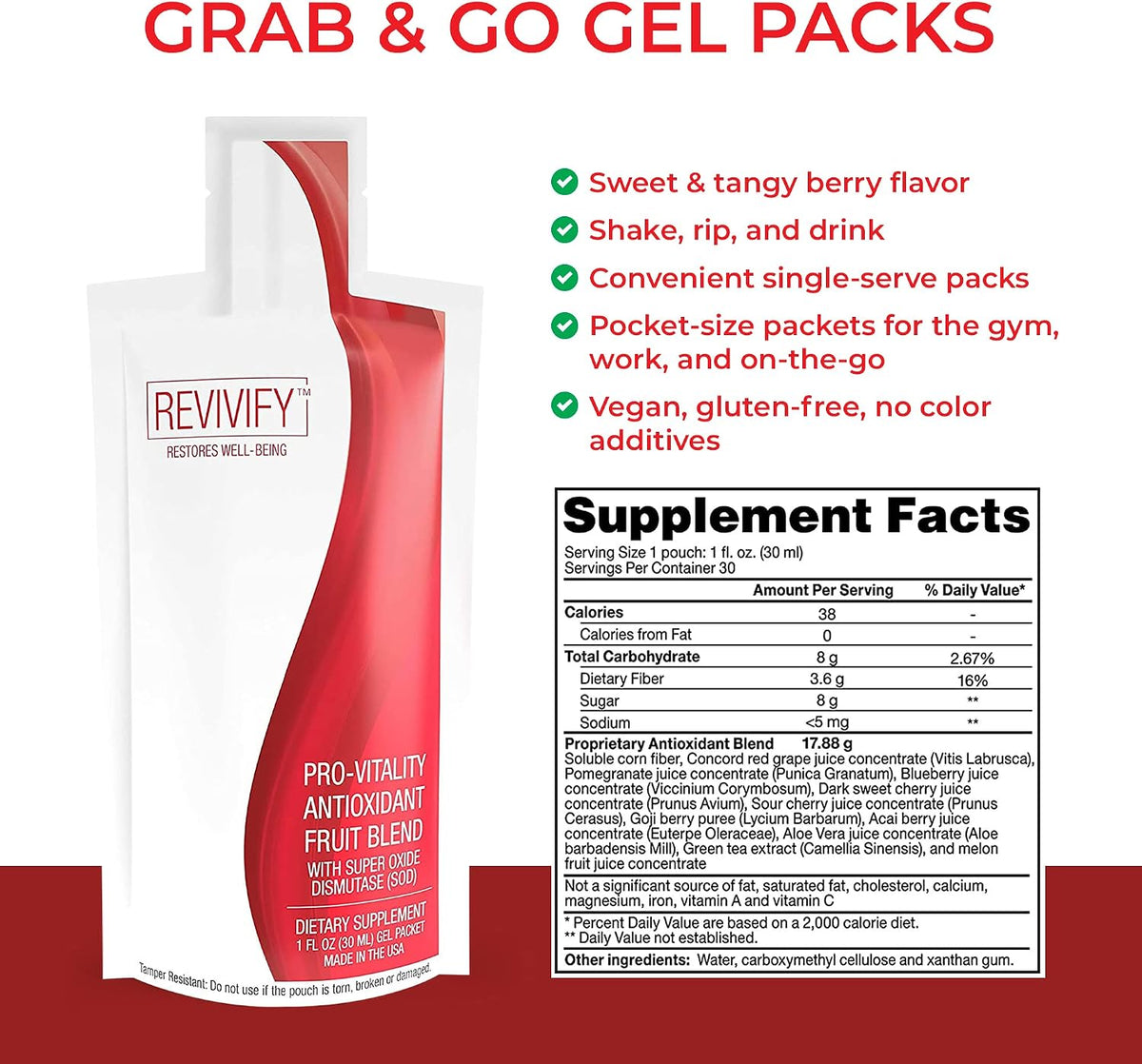 REVIVIFY Pro-Vitality Gel (Oral) with Antioxidant Superoxide Dismutase (SOD), Soluble Fibre & Fruit Blend - 30 ml Pouch, 30 Day Supply - görsel 6
