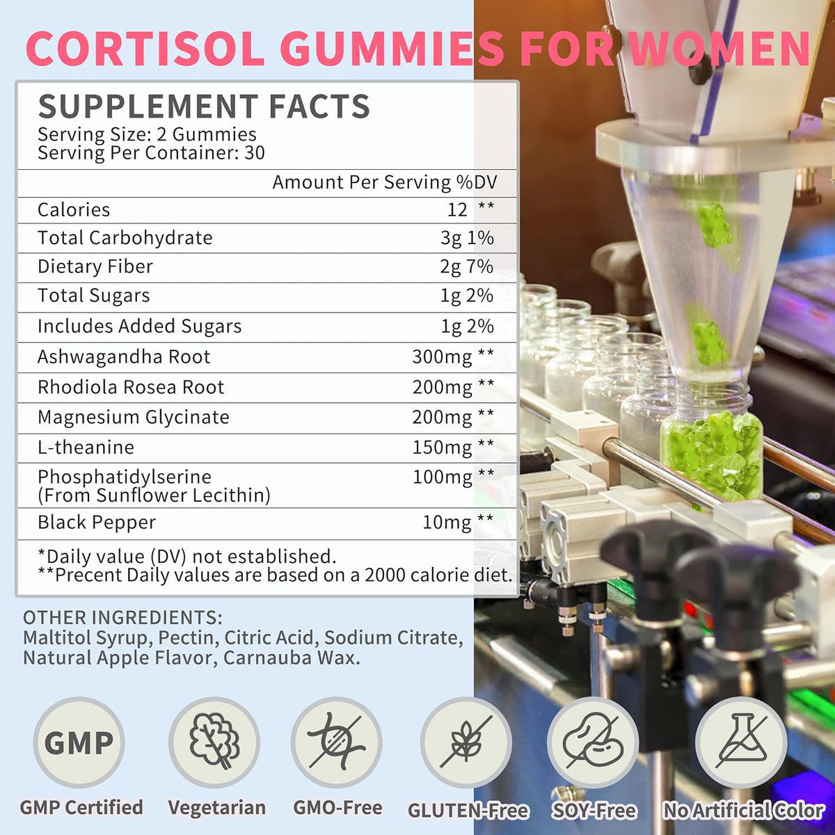 Cortisol Gummies for Women – Ashwagandha, Magnesium, L-Theanine & Rhodiola – Vegan (180 Gummies) - görsel 2