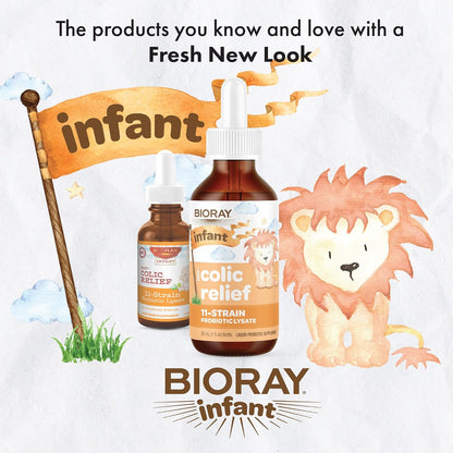 BIORAY Infant NDF Colic Relief - 1 fl oz (30 ml) - 11-Strain Probiotic Lysate - Supports Digestive Comfort - Non-GMO, Vegetarian, Gluten-free - Approx. 30 Servings