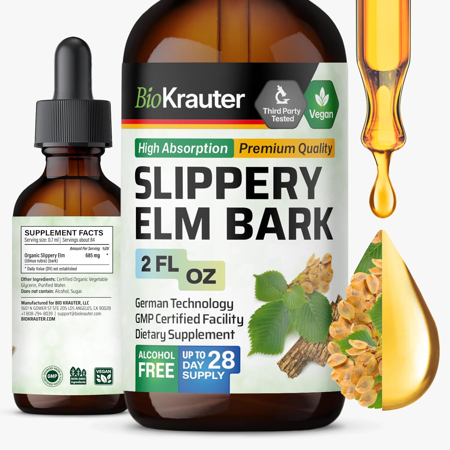 Slippery Elm Bark Tincture – Pure Liquid Drops for Digestive & Respiratory Health - görsel 1