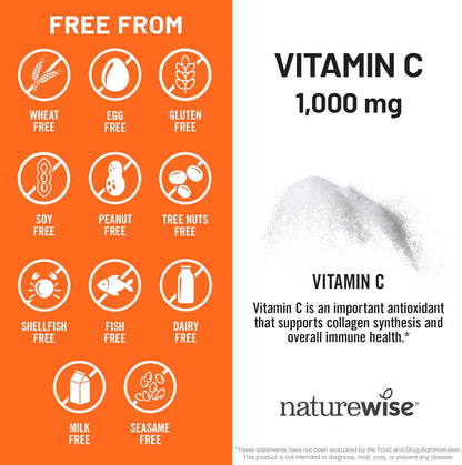 NatureWise Vitamin C 1000 mg Capsules – Extra Strength Vegan Supplement, 60 Capsules