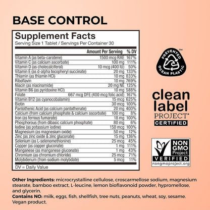 HUM Base Control Multivitamin for Women – Daily Multivitamin with Vitamin C, Iron, Biotin, Zinc, B Complex (30 Capsules)