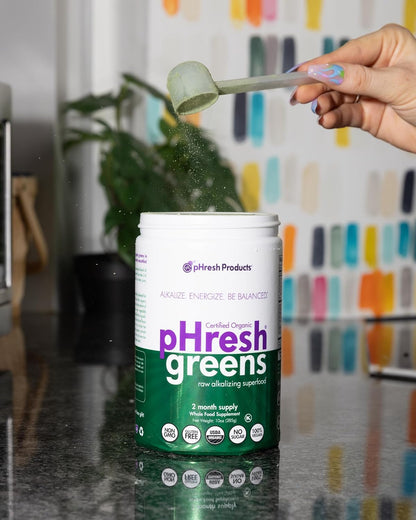 pHresh Greens Raw Alkalising Superfood Greens Powder - 2-Month Supply - Vegan, Kosher, Gluten-Free