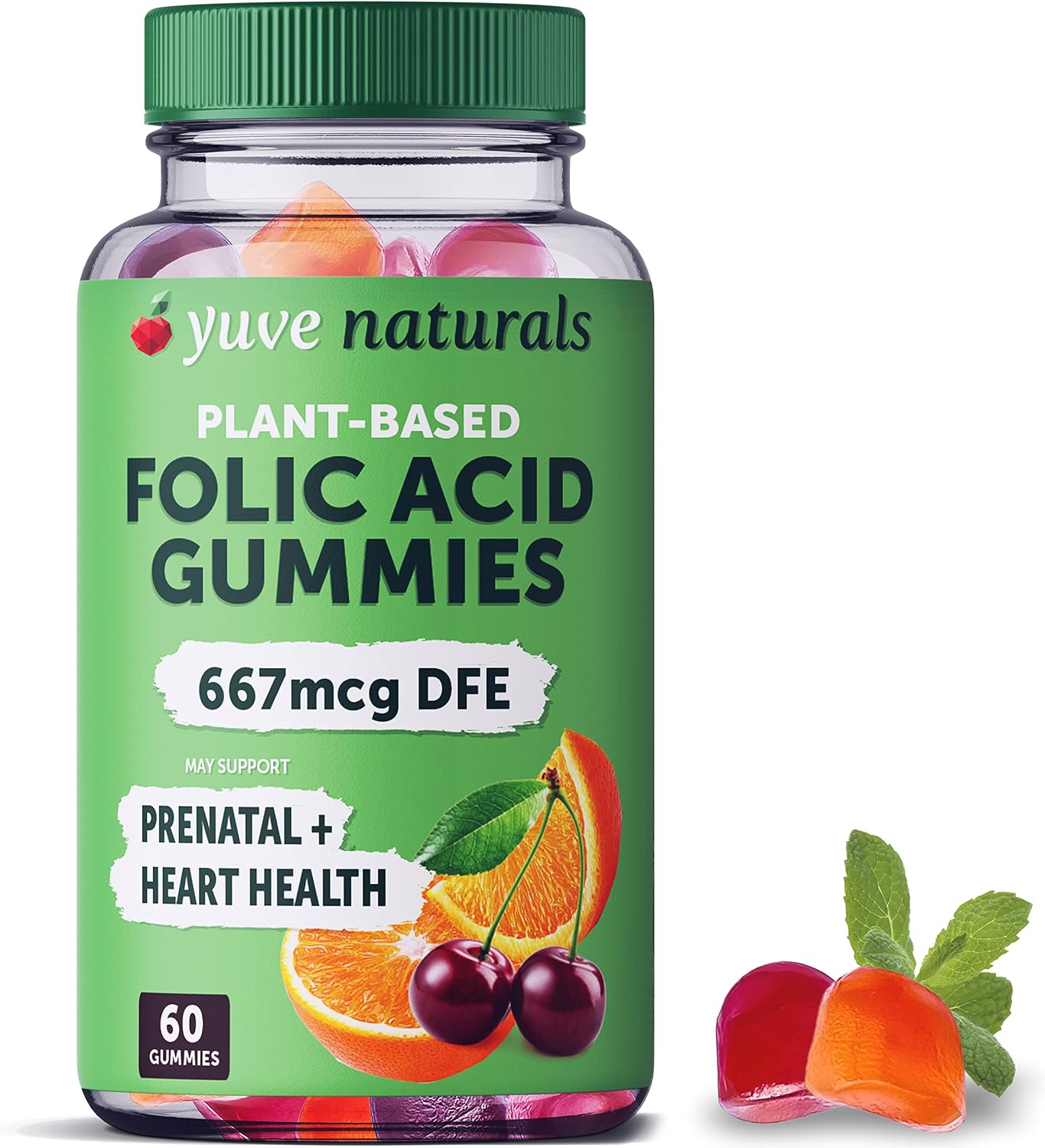 Yuve Prenatal Gummies – Folic Acid 667 mcg DFE – Vegan & Natural – 60 Count - görsel 1