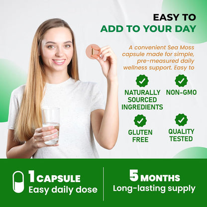 Ultra Herbs Sea Moss Capsules with Black Seed Oil, Ashwagandha, Vitamin D3 & C, 12-in-1 Immune & Overall Wellness Support, 150 Capsules