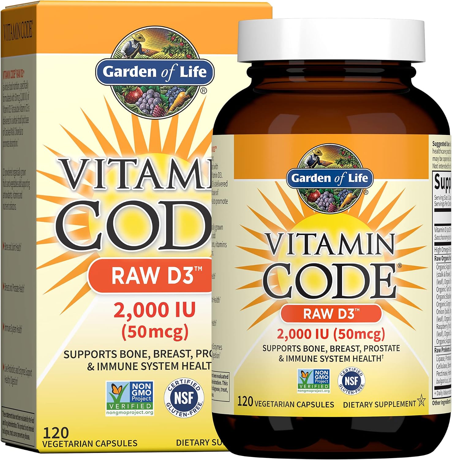 Garden of Life Vitamin Code Raw D3 2000 IU - 120 Capsules - görsel 1