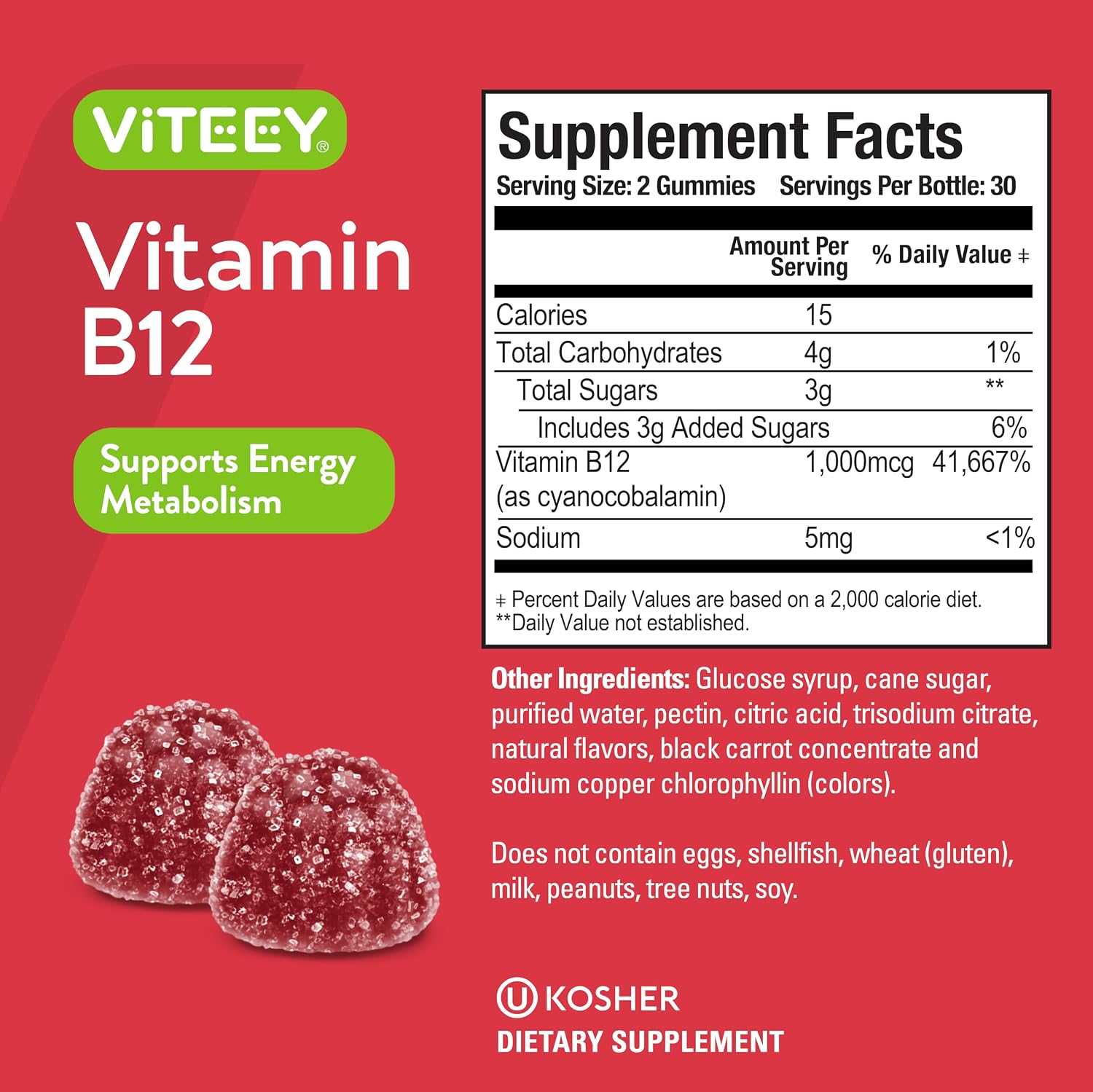 Viteey Vitamin B12 Gummies - Raspberry Flavour - 60 Count - görsel 4