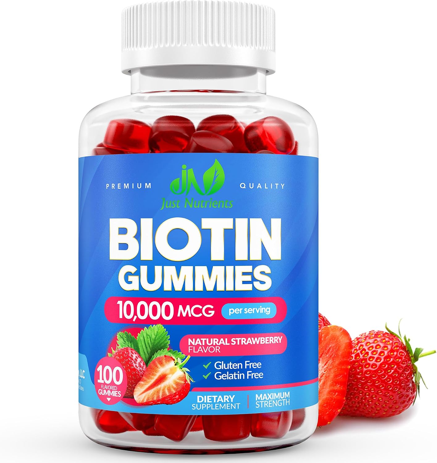 Just Nutrients Biotin 10,000mcg Gummies for Hair, Skin and Nails - 100 Count - görsel 1