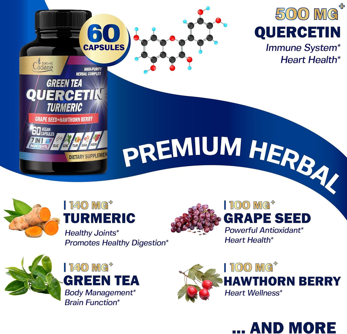 Organic Cadane Quercetin Supplements - 60 Superfood Capsules - görsel 7
