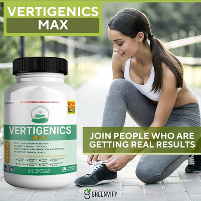 Vertigenics Max Brain Support Supplement (Extra Strength Neuro Formula, 60 Capsules)
