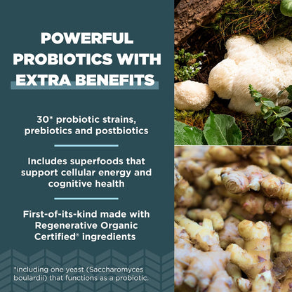 Ancient Nutrition Regenerative Organic Certified Probiotics, Extra Strength, 50 Billion CFU, 60 Capsules
