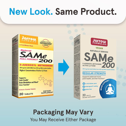 Jarrow Formulae SAMe 200 mg – Supports Joint, Liver & Brain Health | 20 Enteric-Coated Tablets