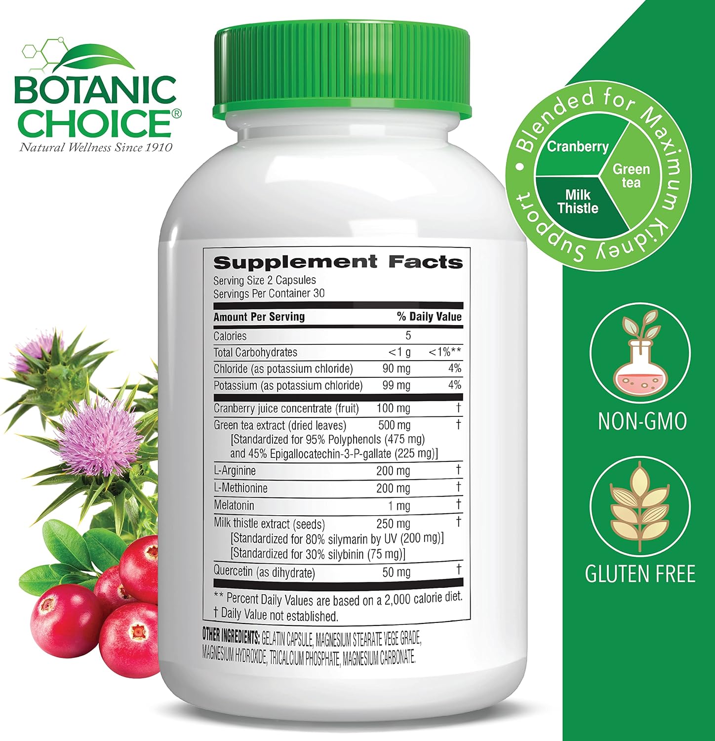 Botanic Choice Ultra Kidney Complex - Optimum Kidney Support with Milk Thistle, Green Tea and More - 60 Capsules - görsel 2