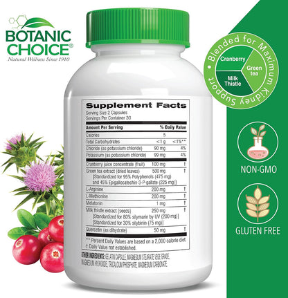 Botanic Choice Ultra Kidney Complex - Optimum Kidney Support with Milk Thistle, Green Tea and More - 60 Capsules