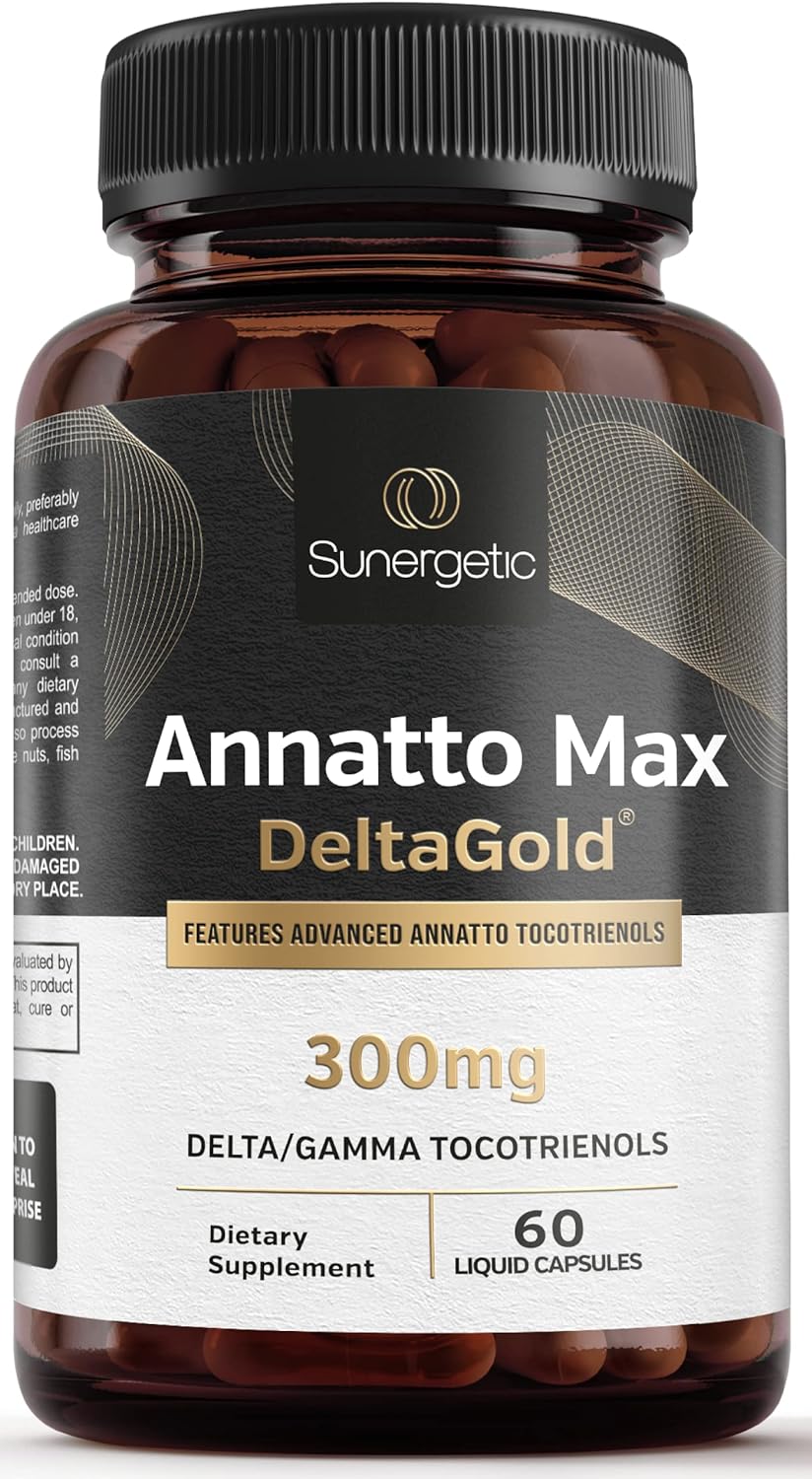 Sunergetic Premium Annatto Tocotrienol Supplement – with DeltaGold – Tocotrienols Vitamin E 300 mg – Supports Liver, Immune & Heart Health - Delta + Gamma Tocotrienols (60 Liquid Capsules) - görsel 1