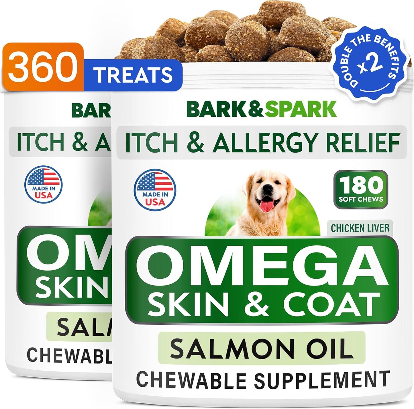 BARK&SPARK Omega-3 for Dogs - 360 Fish Oil Chews for Skin & Coat, Joint Health - görsel 1
