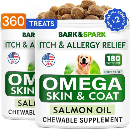 BARK&SPARK Omega-3 for Dogs - 360 Fish Oil Chews for Skin & Coat, Joint Health