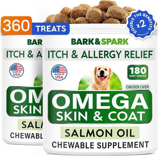 BARK&SPARK Omega-3 for Dogs - 360 Fish Oil Chews for Skin & Coat, Joint Health