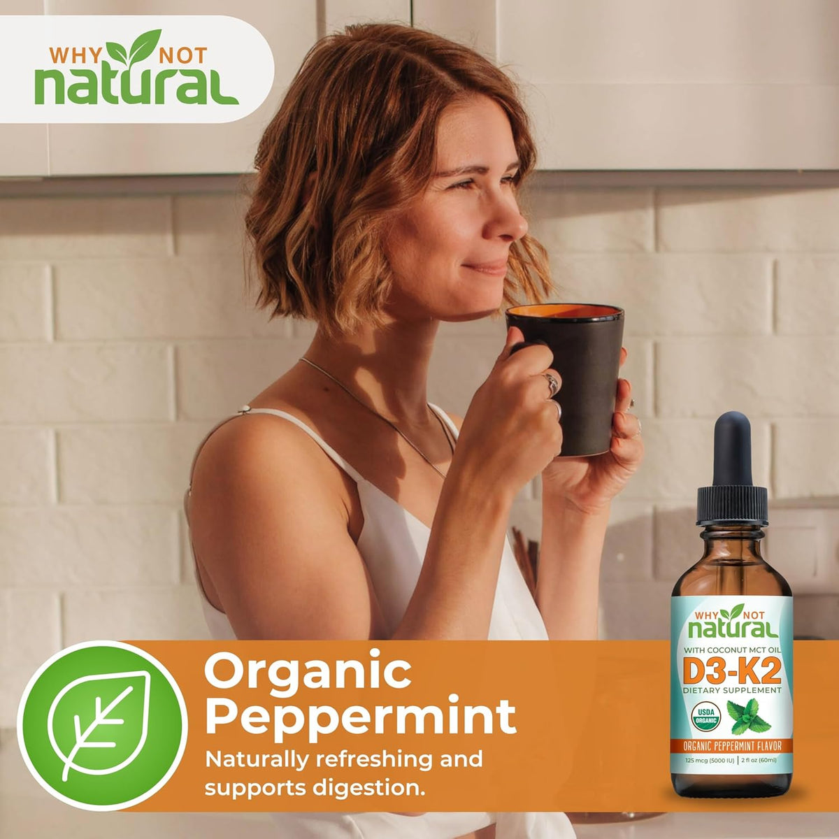 Why Not Natural Organic Vitamin D3 K2 (MK-7) Liquid Drops, 5000 IU D3 with Coconut MCT Oil, for Bones, Teeth and Immune Support - görsel 7