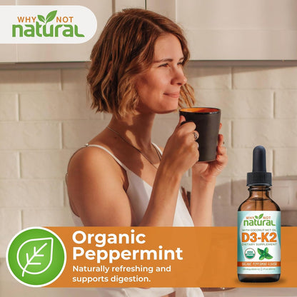 Why Not Natural Organic Vitamin D3 K2 (MK-7) Liquid Drops, 5000 IU D3 with Coconut MCT Oil, for Bones, Teeth and Immune Support