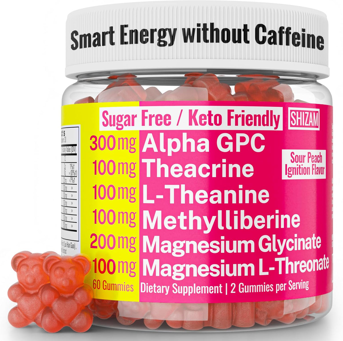SHIZAM Alpha GPC Teacrine Magnesium L-Threonate & Glycinate Complex L-Theanine Methylliberine Gummies - görsel 1