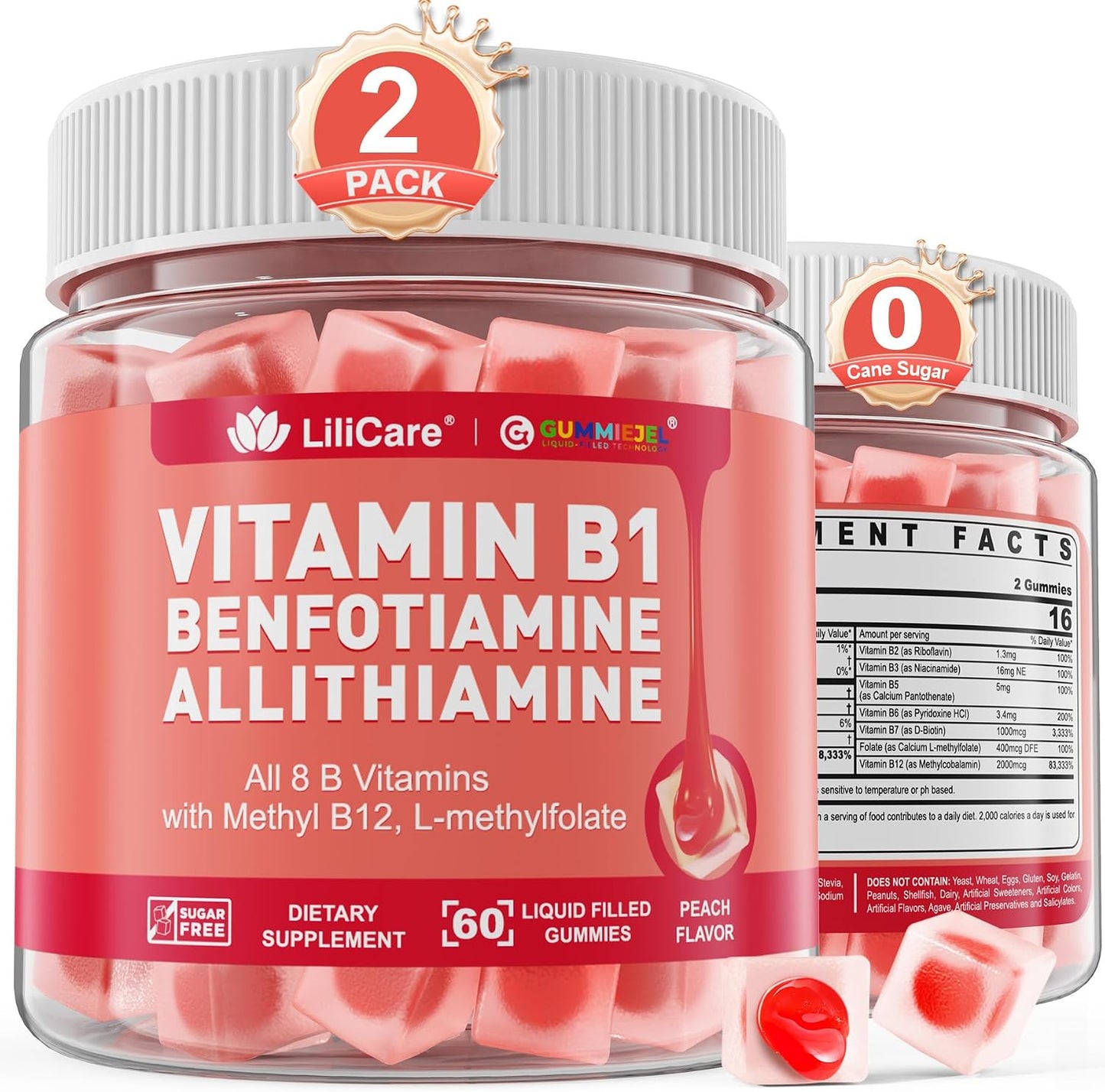 Vitamin B1 & Methylated Vitamin B Complex Gummies - All B Vitamins, Benfotiamine, Thiamine & Inositol - 120 Count - görsel 1