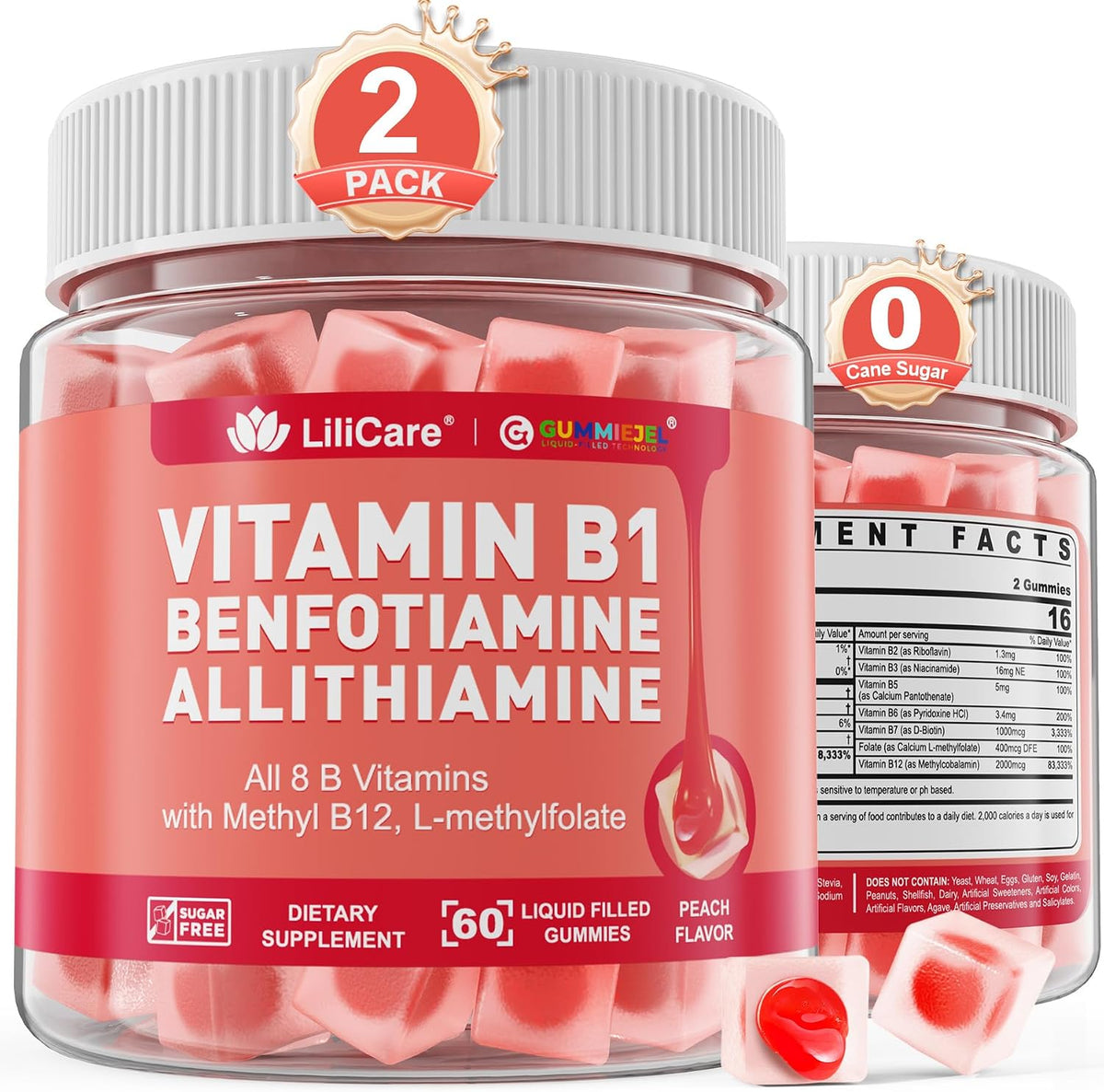 Vitamin B1 & Methylated Vitamin B Complex Gummies - All B Vitamins, Benfotiamine, Thiamine & Inositol - 120 Count - görsel 1