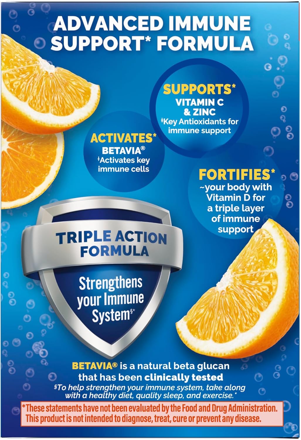 Emergen-C Immune+ Triple Action Immune Support Powder, BetaVia®, 1000mg Vitamin C, B Vitamins, Vitamin D and Antioxidants, Super Orange – 30 Count - görsel 9