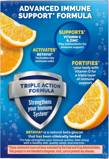 Emergen-C Immune+ Triple Action Immune Support Powder, BetaVia®, 1000mg Vitamin C, B Vitamins, Vitamin D and Antioxidants, Super Orange – 30 Count