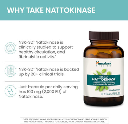 Himalaya NSK-SD Nattokinase, Food Supplement for Healthy Circulation, Vegan, Gluten-free Natto Extract, 100 mg, 60 Capsules