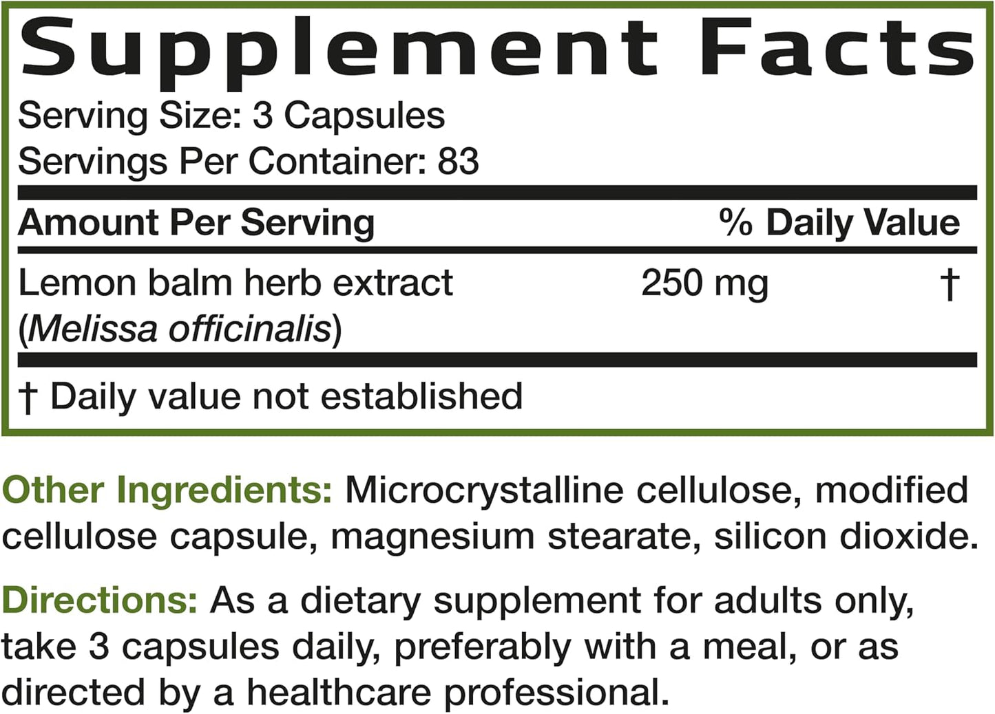 Bronson Melissa Lemon Balm Extra Strength, Non-GMO, 250 Vegetarian Capsules - görsel 6