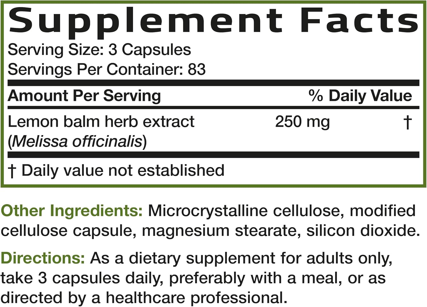 Bronson Melissa Lemon Balm Extra Strength, Non-GMO, 250 Vegetarian Capsules - görsel 6