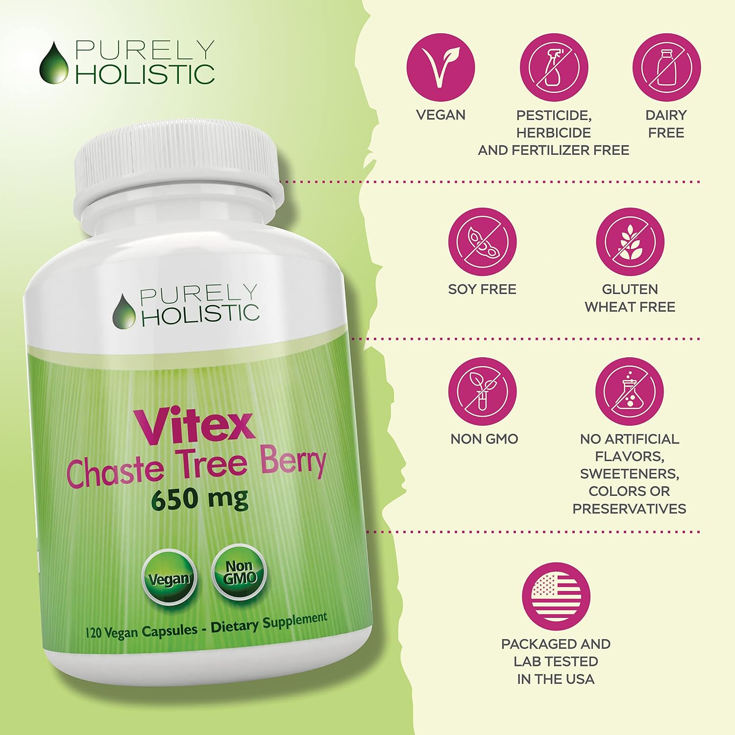 Purely Holistic Chasteberry Vitex Supplement 650mg - 4 Month Supply 120 Vegan Capsules Agnus-Castus Chaste Tree Berry Capsules Supports Normal Hormone Balance for Women - görsel 6