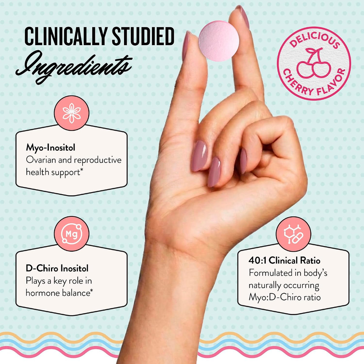 Legendairy Milk Myo Inositol and D Chiro Inositol Supplement for Women, 40:1 Ratio, Sugar Free, Vegan, Chewable Tablets, Cherry Flavour, 30 Day Supply - görsel 3
