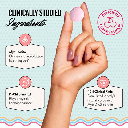 Legendairy Milk Myo Inositol and D Chiro Inositol Supplement for Women, 40:1 Ratio, Sugar Free, Vegan, Chewable Tablets, Cherry Flavour, 30 Day Supply